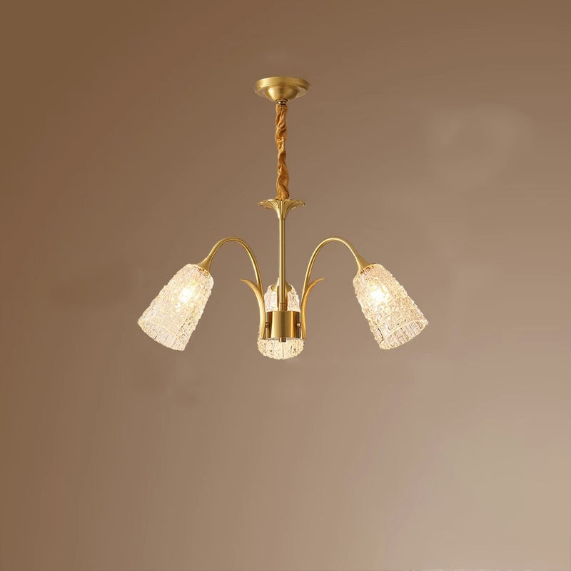 Lustres Contemporains de Luxe en Laiton et Verre Cylindre Texture 3/5/6/8/10 Lumières pour Salon 