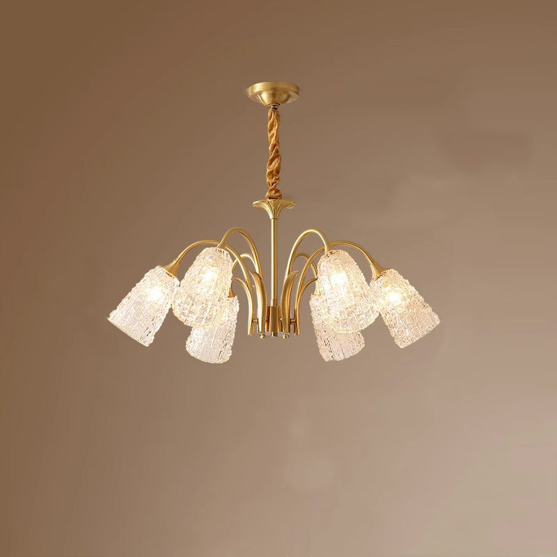 Lustres Contemporains de Luxe en Laiton et Verre Cylindre Texture 3/5/6/8/10 Lumières pour Salon 