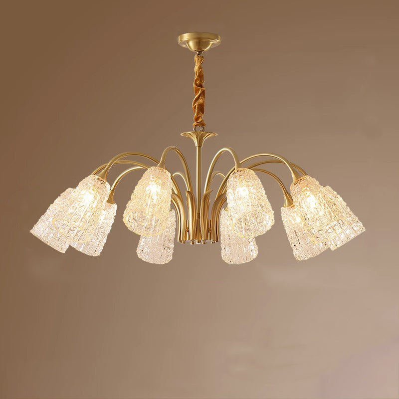 Lustres Contemporains de Luxe en Laiton et Verre Cylindre Texture 3/5/6/8/10 Lumières pour Salon 