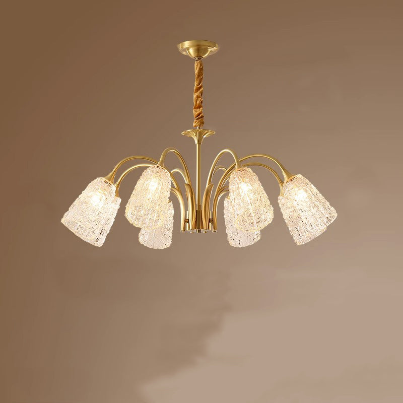 Lustres Contemporains de Luxe en Laiton et Verre Cylindre Texture 3/5/6/8/10 Lumières pour Salon 