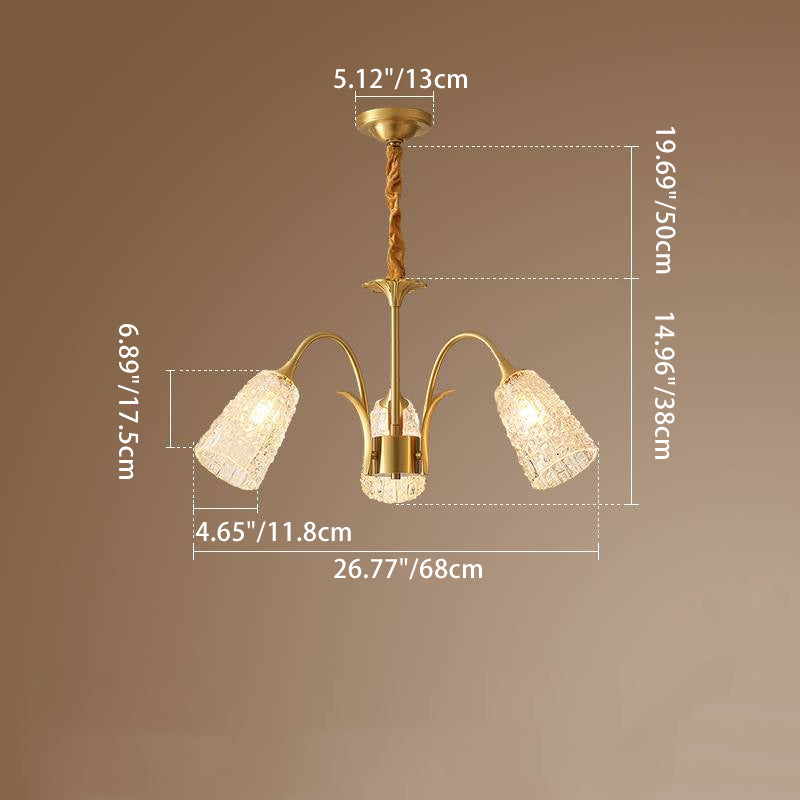 Lustres Contemporains de Luxe en Laiton et Verre Cylindre Texture 3/5/6/8/10 Lumières pour Salon 