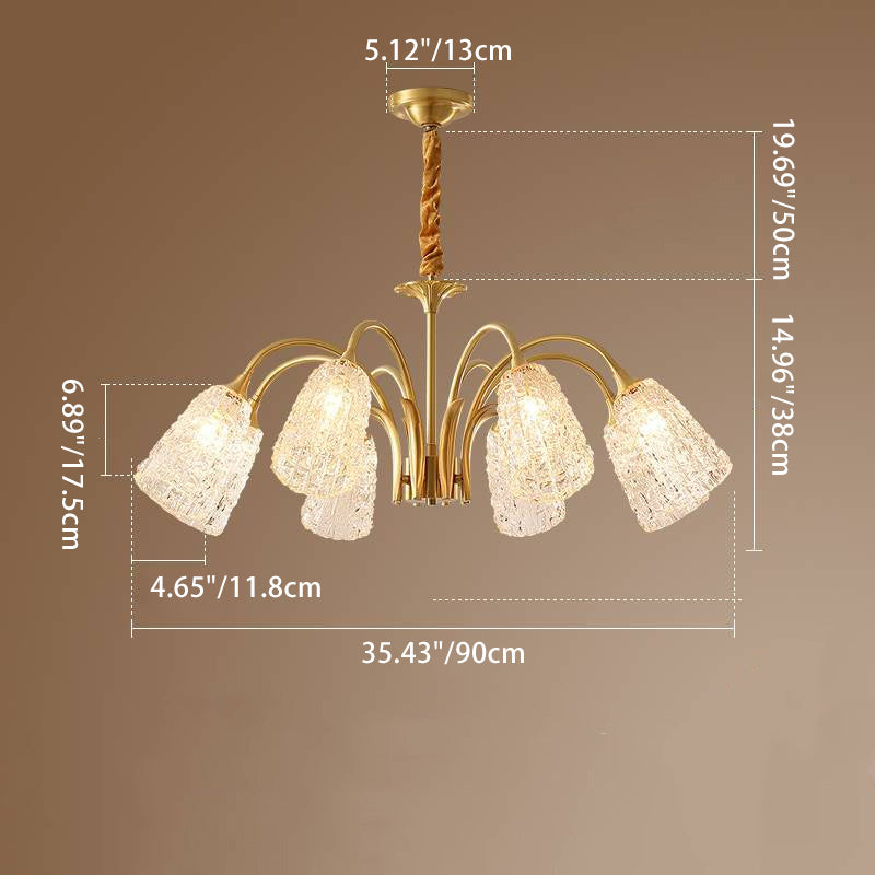 Lustres Contemporains de Luxe en Laiton et Verre Cylindre Texture 3/5/6/8/10 Lumières pour Salon 