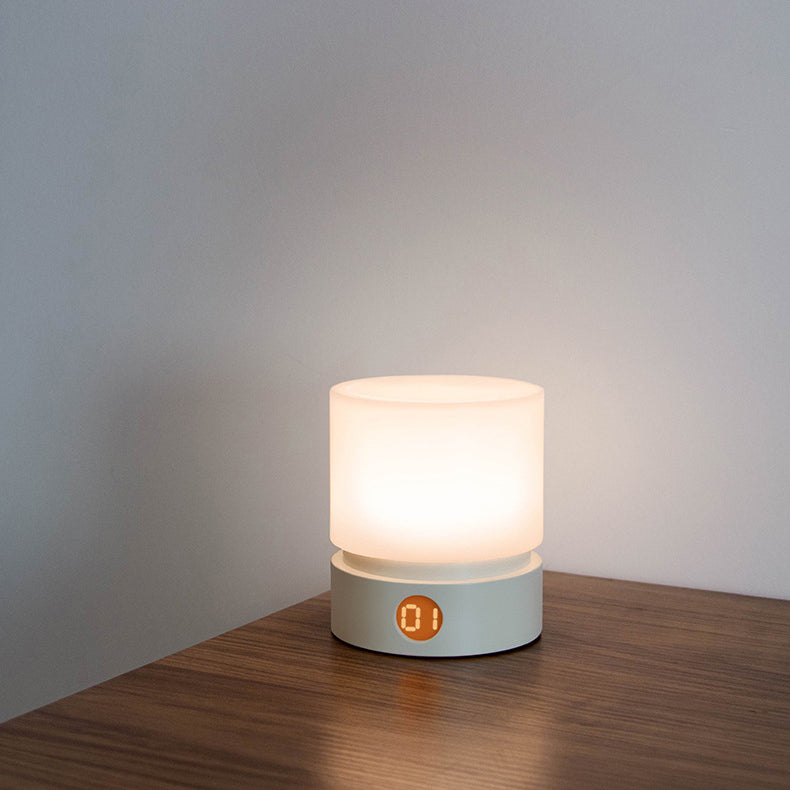 Lámpara de mesa LED cilíndrica de sílice ABS HIPS recargable temporizador nórdico contemporáneo luz nocturna para mesita de noche 