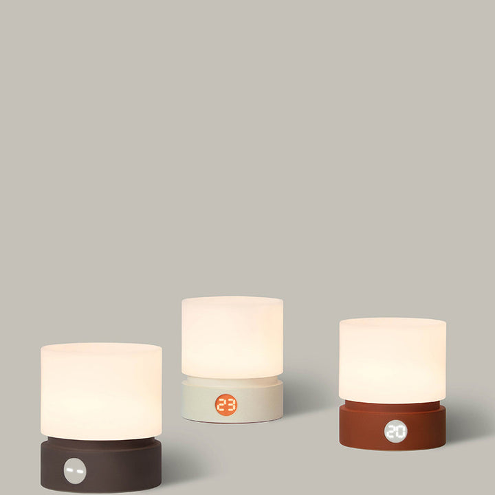 Lámpara de mesa LED cilíndrica de sílice ABS HIPS recargable temporizador nórdico contemporáneo luz nocturna para mesita de noche 