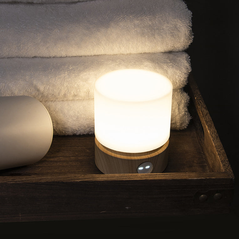 Lámpara de mesa LED cilíndrica de sílice ABS HIPS recargable temporizador nórdico contemporáneo luz nocturna para mesita de noche 