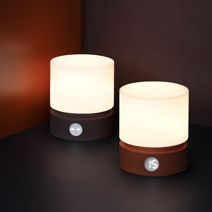 Lámpara de mesa LED cilíndrica de sílice ABS HIPS recargable temporizador nórdico contemporáneo luz nocturna para mesita de noche 