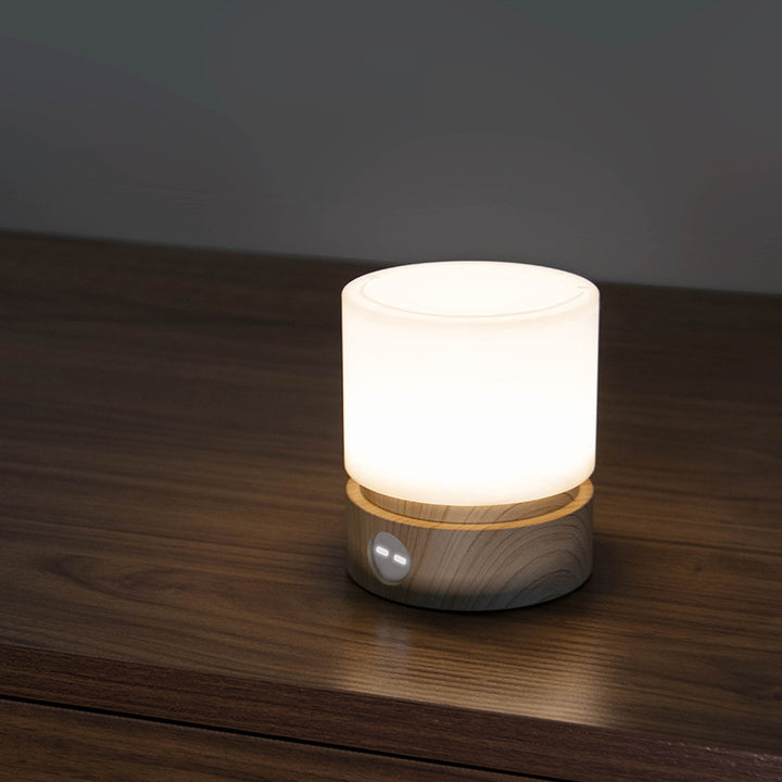 Lámpara de mesa LED cilíndrica de sílice ABS HIPS recargable temporizador nórdico contemporáneo luz nocturna para mesita de noche 