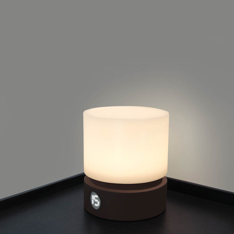 Lámpara de mesa LED cilíndrica de sílice ABS HIPS recargable temporizador nórdico contemporáneo luz nocturna para mesita de noche 