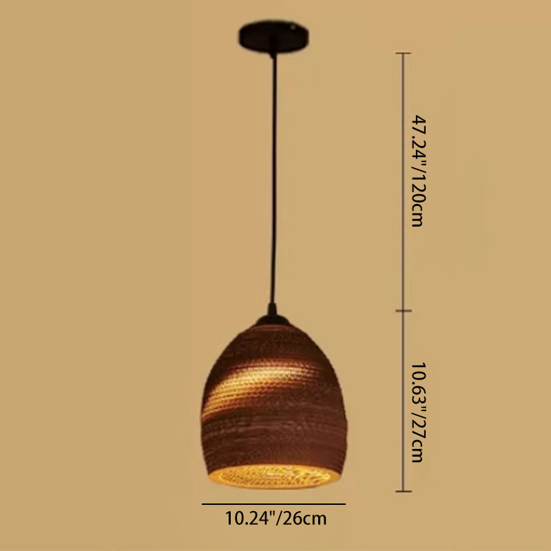 Zeitgenössische Retro Papier elliptische sphärische Glocke Trapez Halbkreis polygonale 1-Licht Pendelleuchte für Esszimmer 
