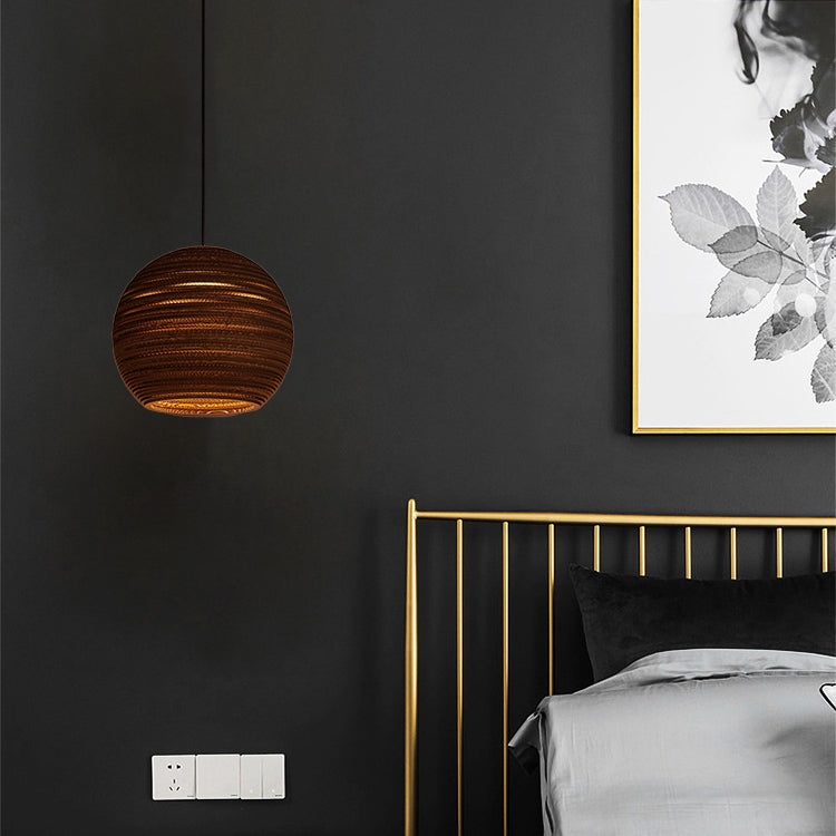 Zeitgenössische Retro Papier elliptische sphärische Glocke Trapez Halbkreis polygonale 1-Licht Pendelleuchte für Esszimmer 