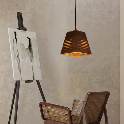 Zeitgenössische Retro Papier elliptische sphärische Glocke Trapez Halbkreis polygonale 1-Licht Pendelleuchte für Esszimmer 