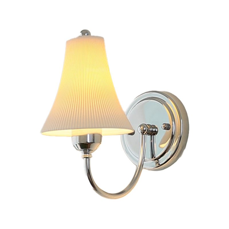 Traditional French Round Iron Ceramic 1-Light Slim Waist-Shaped Wall Sconce Lamp For Bedroom