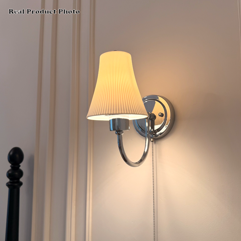 Traditional French Round Iron Ceramic 1-Light Slim Waist-Shaped Wall Sconce Lamp For Bedroom
