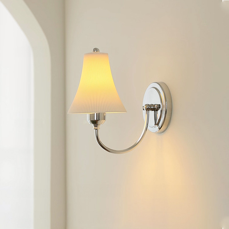 Traditional French Round Iron Ceramic 1-Light Slim Waist-Shaped Wall Sconce Lamp For Bedroom