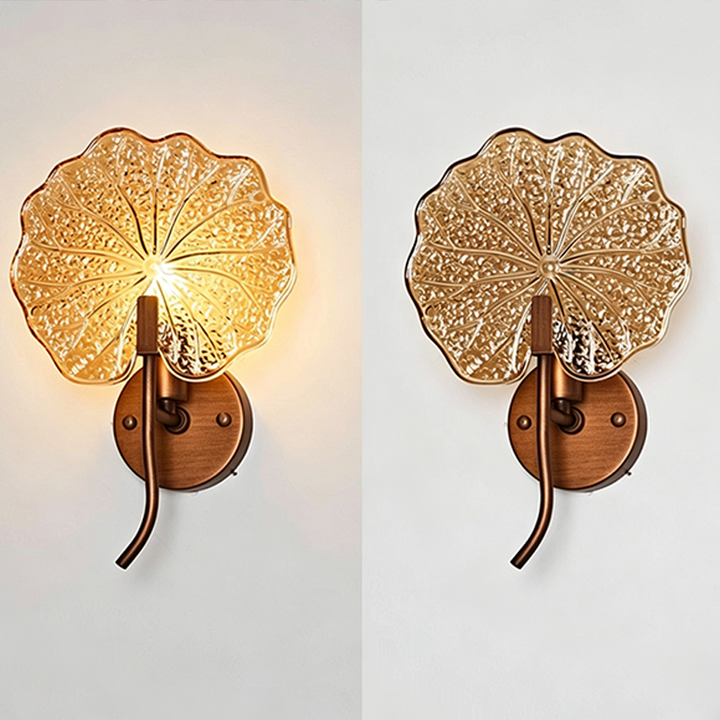 Traditional Vintage Round Glass Iron 1-Light Lotus-Shaped Wall Sconce Lamp For Bedroom