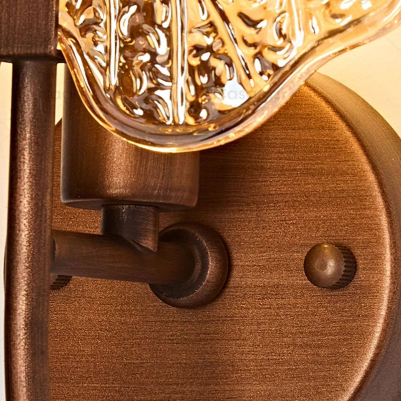 Traditional Vintage Round Glass Iron 1-Light Lotus-Shaped Wall Sconce Lamp For Bedroom