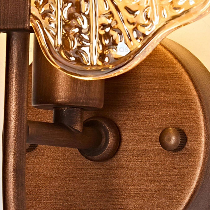 Traditional Vintage Round Glass Iron 1-Light Lotus-Shaped Wall Sconce Lamp For Bedroom