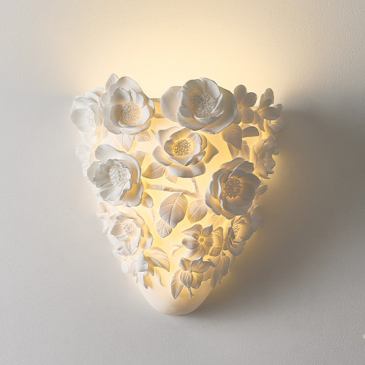Traditional French Floral Relief Resin Iron LED Wall Sconce Lamp For Living Room