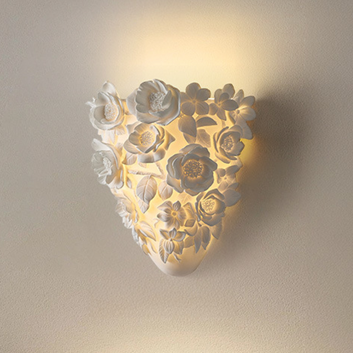 Traditional French Floral Relief Resin Iron LED Wall Sconce Lamp For Living Room