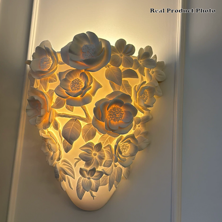 Traditional French Floral Relief Resin Iron LED Wall Sconce Lamp For Living Room