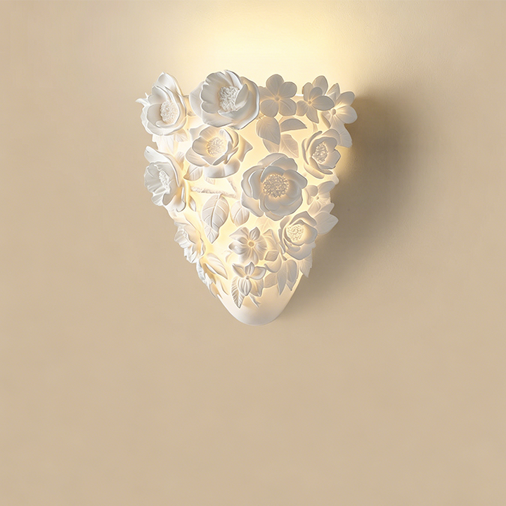 Traditional French Floral Relief Resin Iron LED Wall Sconce Lamp For Living Room