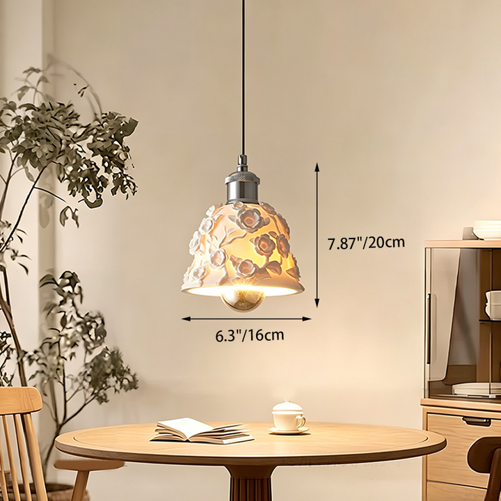 Traditional French Round Floral Relief Resin Iron 1-Light Pendant Light For Living Room