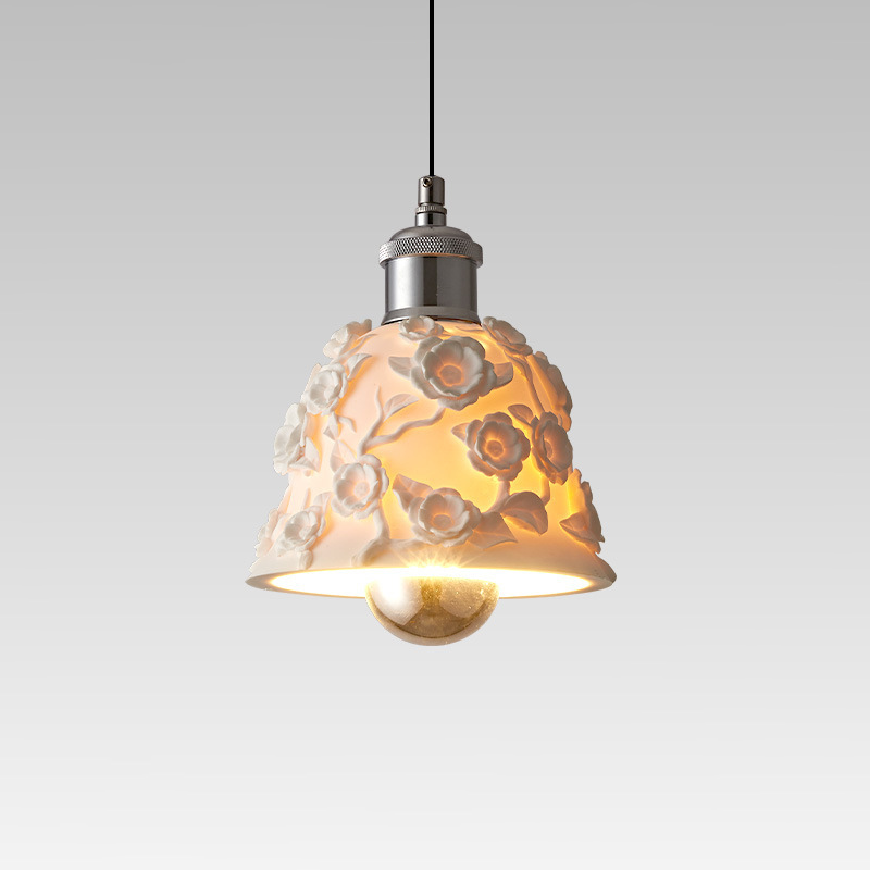 Traditional French Round Floral Relief Resin Iron 1-Light Pendant Light For Living Room