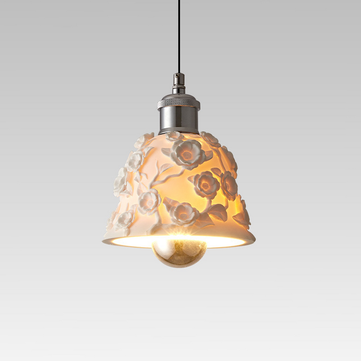 Traditional French Round Floral Relief Resin Iron 1-Light Pendant Light For Living Room