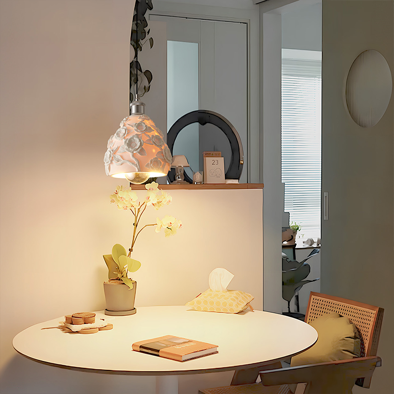 Traditional French Round Floral Relief Resin Iron 1-Light Pendant Light For Living Room