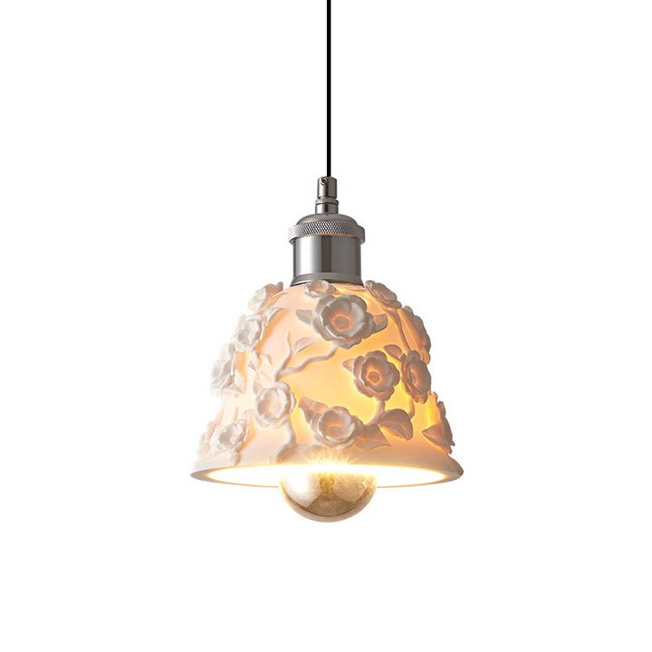 Traditional French Round Floral Relief Resin Iron 1-Light Pendant Light For Living Room