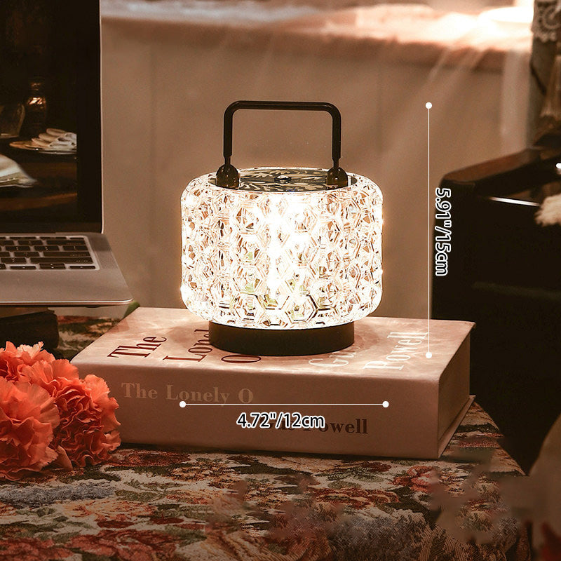 Modern Luxury Round Acrylic Aluminum Alloy Carved Pattern LED Table Lamp For Bedroom