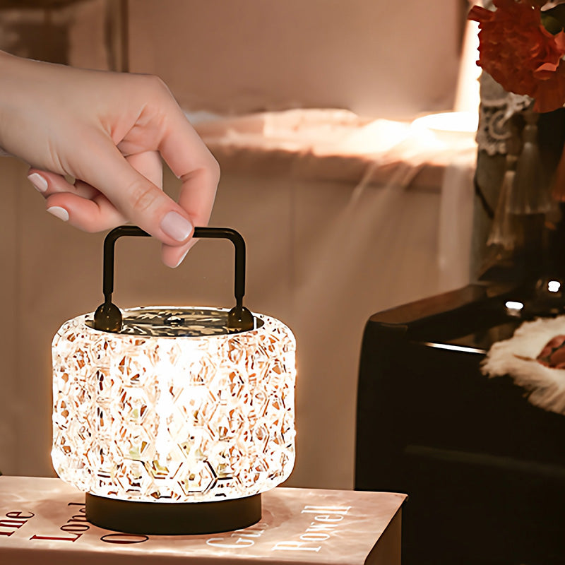 Modern Luxury Round Acrylic Aluminum Alloy Carved Pattern LED Table Lamp For Bedroom