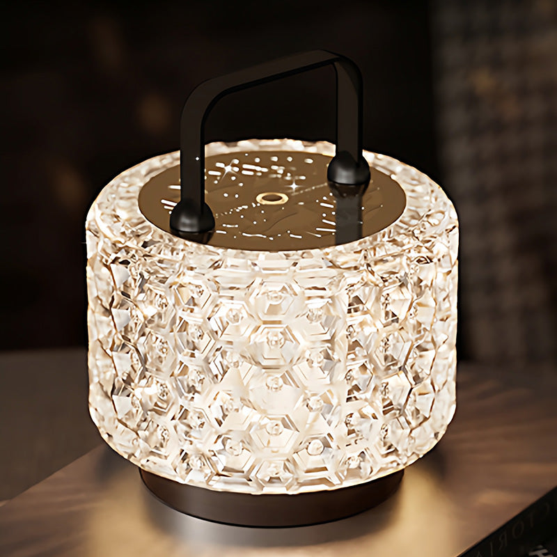 Modern Luxury Round Acrylic Aluminum Alloy Carved Pattern LED Table Lamp For Bedroom