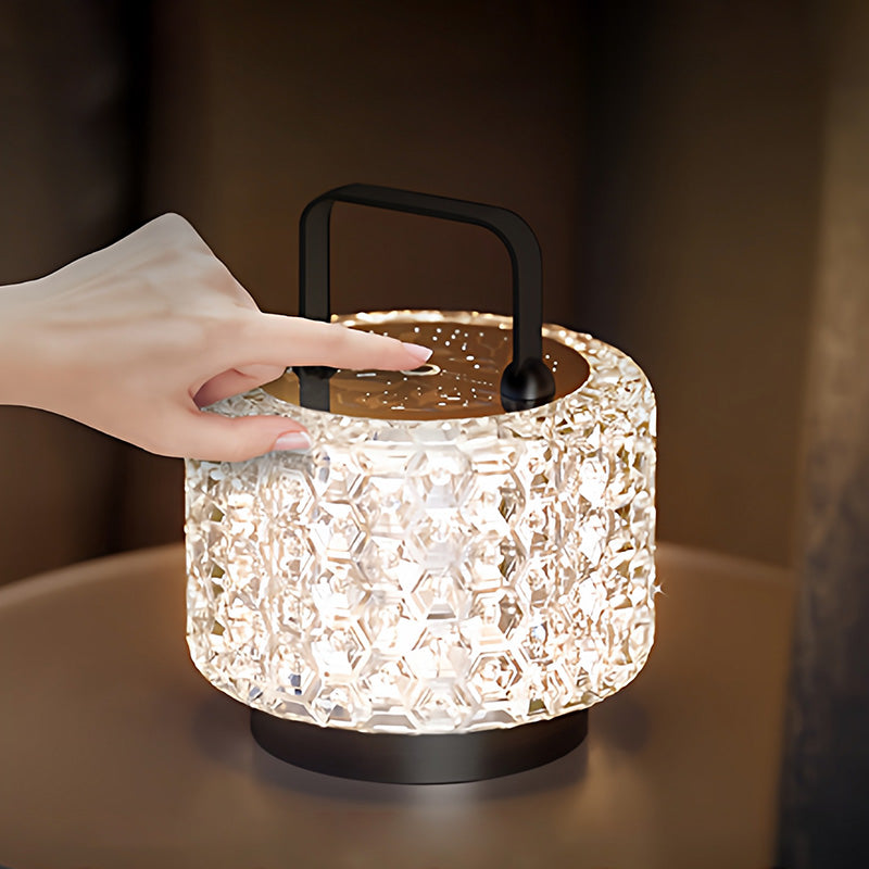 Modern Luxury Round Acrylic Aluminum Alloy Carved Pattern LED Table Lamp For Bedroom
