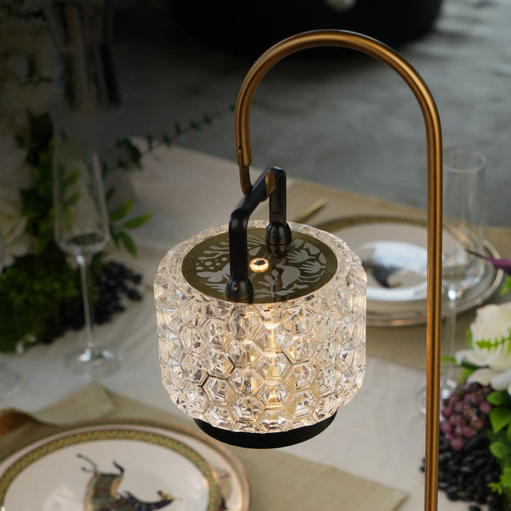 Modern Luxury Round Acrylic Aluminum Alloy Carved Pattern LED Table Lamp For Bedroom