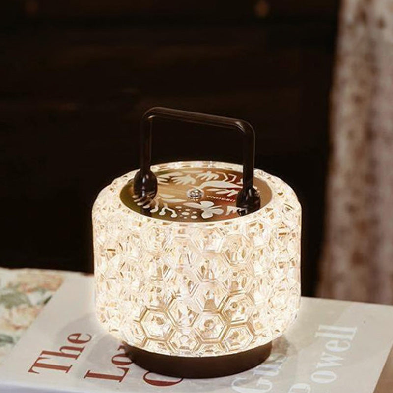 Modern Luxury Round Acrylic Aluminum Alloy Carved Pattern LED Table Lamp For Bedroom