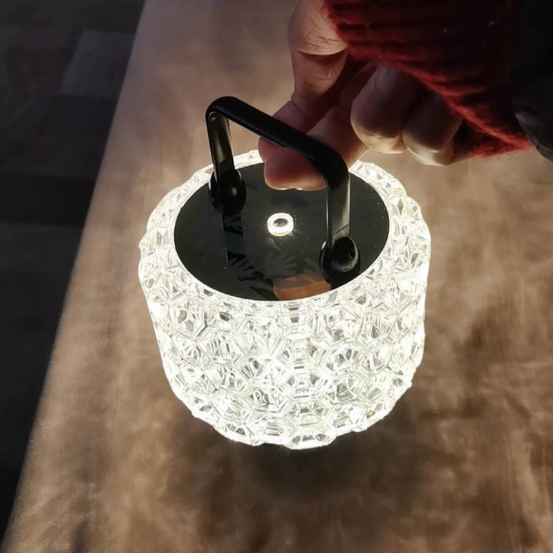 Modern Luxury Round Acrylic Aluminum Alloy Carved Pattern LED Table Lamp For Bedroom