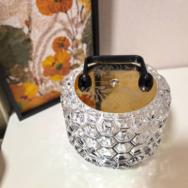 Modern Luxury Round Acrylic Aluminum Alloy Carved Pattern LED Table Lamp For Bedroom