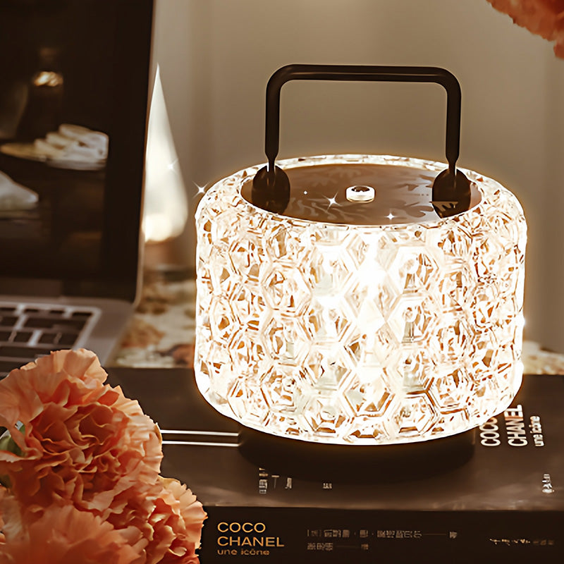 Modern Luxury Round Acrylic Aluminum Alloy Carved Pattern LED Table Lamp For Bedroom