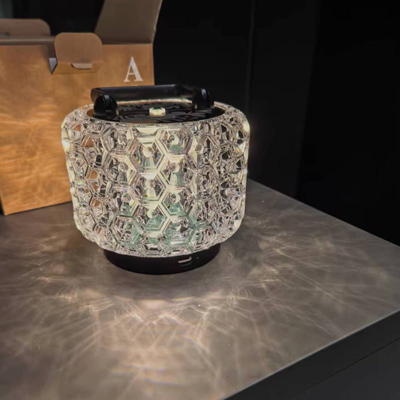 Modern Luxury Round Acrylic Aluminum Alloy Carved Pattern LED Table Lamp For Bedroom