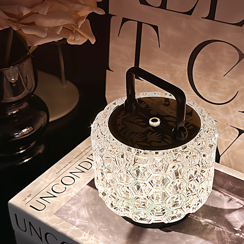Modern Luxury Round Acrylic Aluminum Alloy Carved Pattern LED Table Lamp For Bedroom