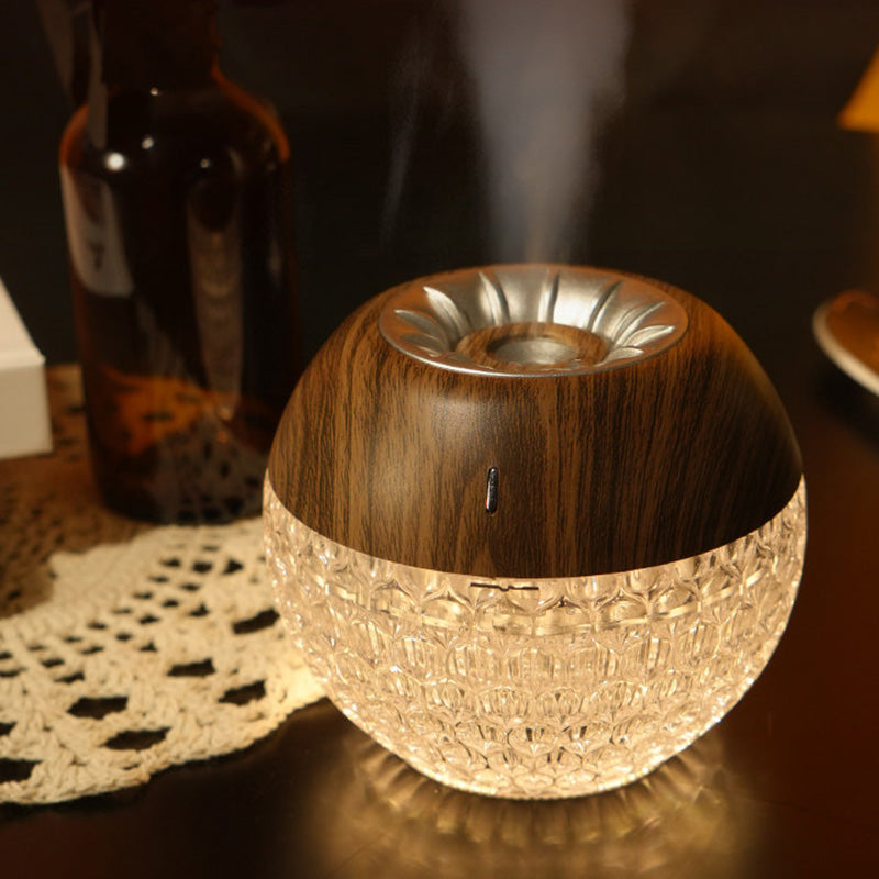 Modern Luxury Round Acrylic Wood-Grain Humidification Function LED Table Lamp For Bedroom