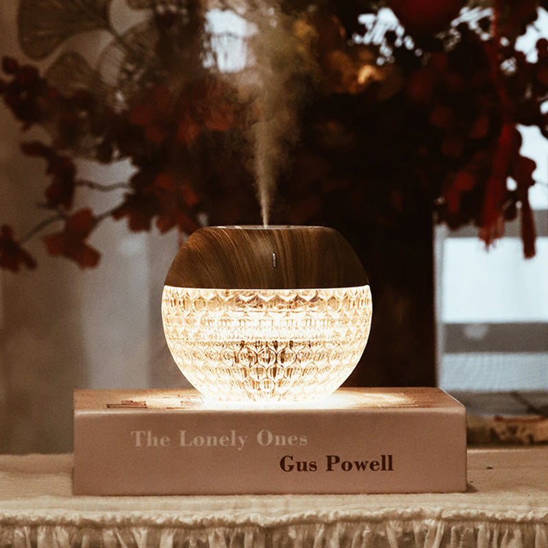 Modern Luxury Round Acrylic Wood-Grain Humidification Function LED Table Lamp For Bedroom