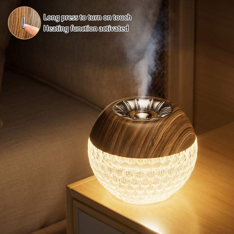 Modern Luxury Round Acrylic Wood-Grain Humidification Function LED Table Lamp For Bedroom
