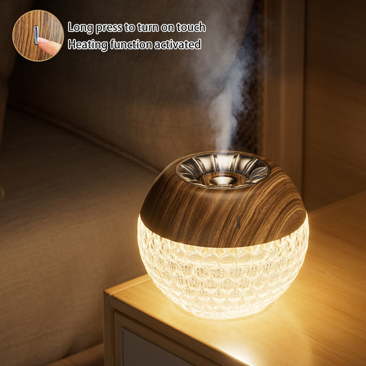 Modern Luxury Round Acrylic Wood-Grain Humidification Function LED Table Lamp For Bedroom
