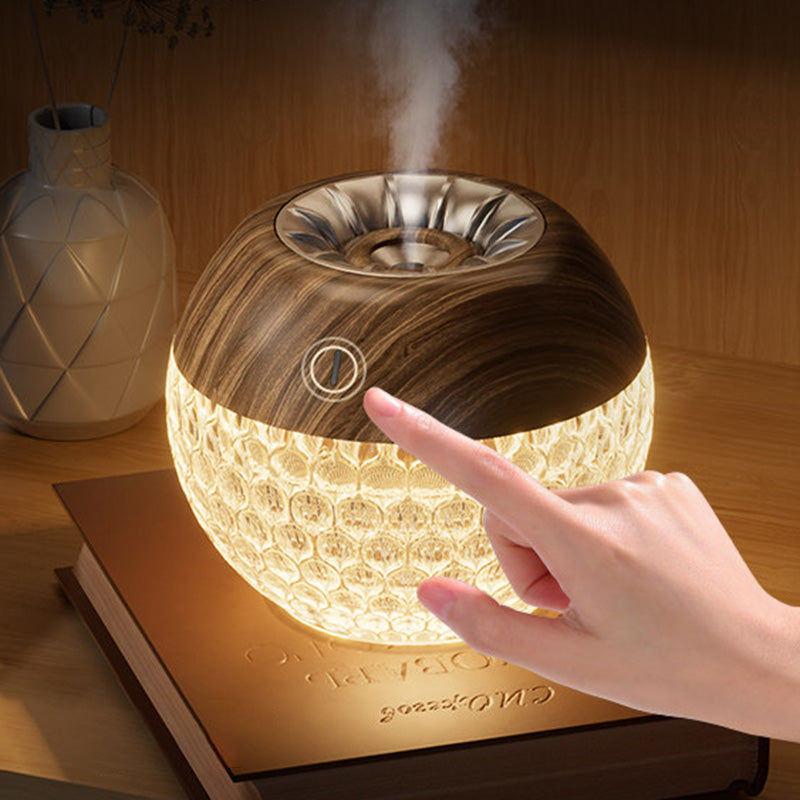 Modern Luxury Round Acrylic Wood-Grain Humidification Function LED Table Lamp For Bedroom