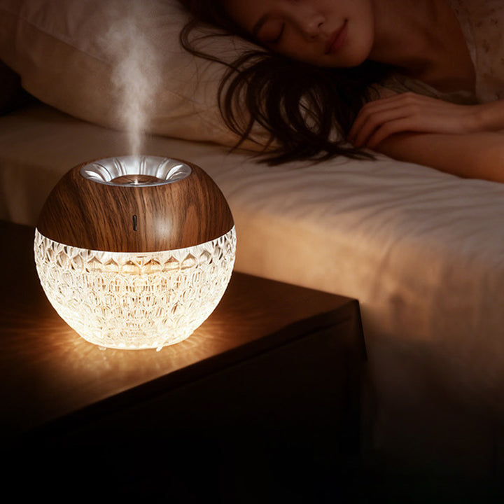 Modern Luxury Round Acrylic Wood-Grain Humidification Function LED Table Lamp For Bedroom
