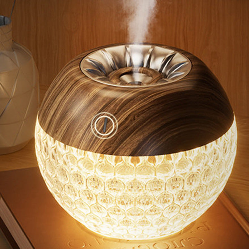 Modern Luxury Round Acrylic Wood-Grain Humidification Function LED Table Lamp For Bedroom