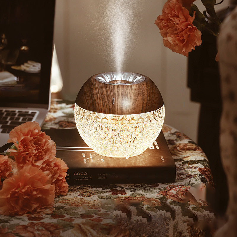 Modern Luxury Round Acrylic Wood-Grain Humidification Function LED Table Lamp For Bedroom