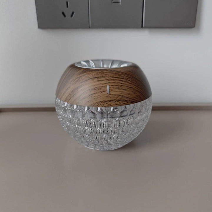 Modern Luxury Round Acrylic Wood-Grain Humidification Function LED Table Lamp For Bedroom